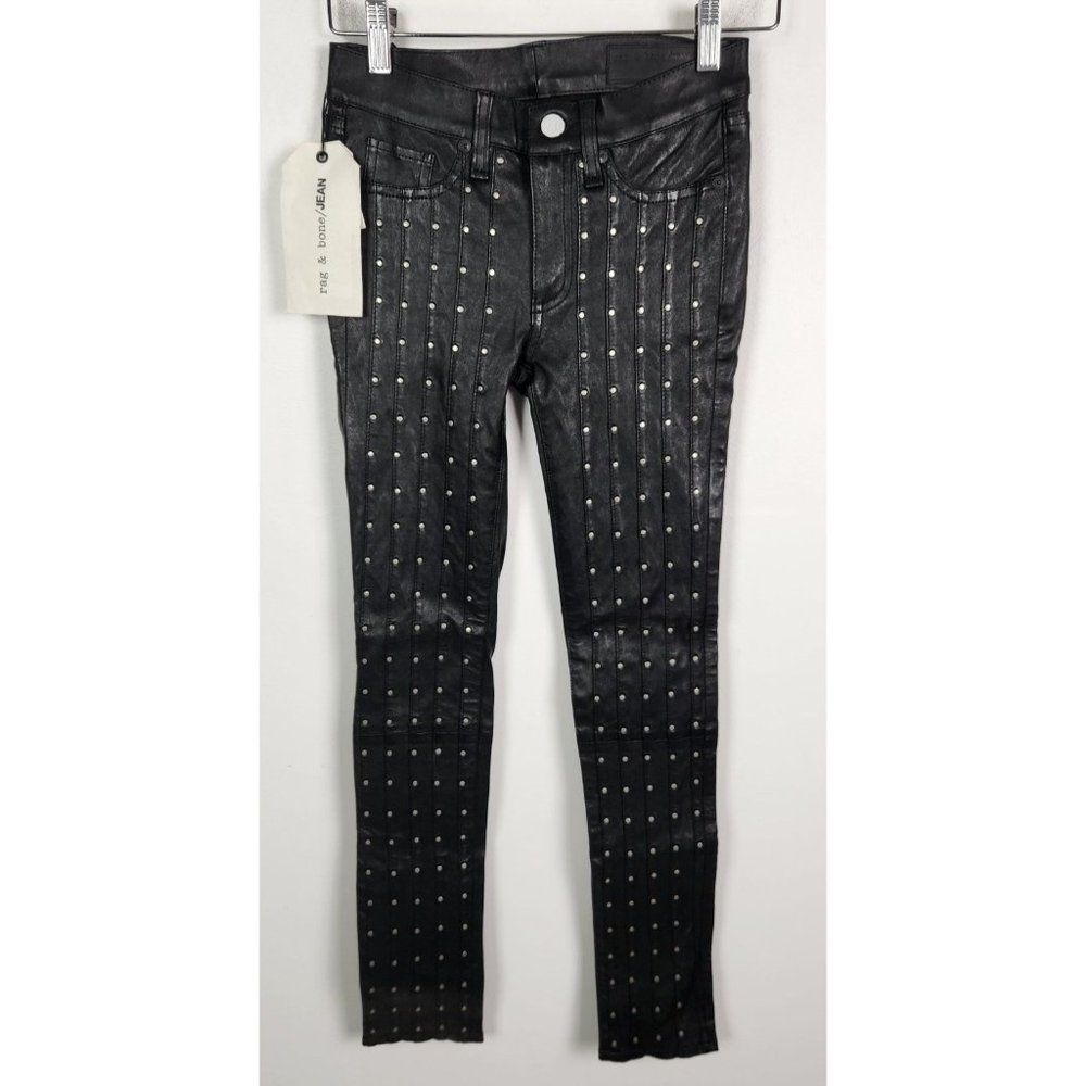 Rag & Bone Women's Sz. 25 Black Lamb Leather Stud Hyde Pants NWT